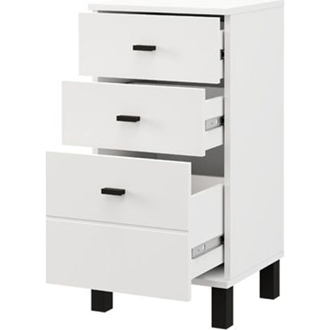 Kommode Vilcab, 3 Schubladen, mit Beinen, Schiebemechanismus, 39x35x78h cm Weiß