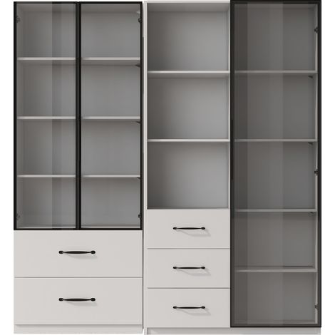 LED-Vitrine 140×40×160 cm – Bücherregal und Multifunktionsschrank mit Glas- und offenen Fächern, sanft schließenden Scharnieren, mehrfarbiger LED-Beleuchtung, staubdichter Glasvitrine,Bücherregal (1/5)