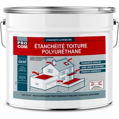 Procom – Résine d'étanchéité polyuréthane pour toiture terrasse – Membrane continue sans joint – Résistante à l'eau et aux UV – Application facile au rouleau