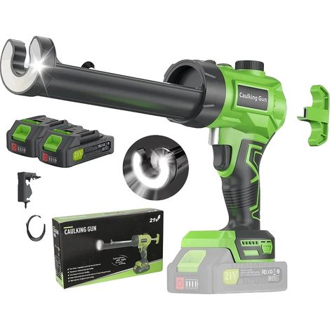 Pistola de pegamento eléctrica inalámbrica, mecanismo antigoteo, luz LED integrada, 2 baterías verdes con LED (1/2)