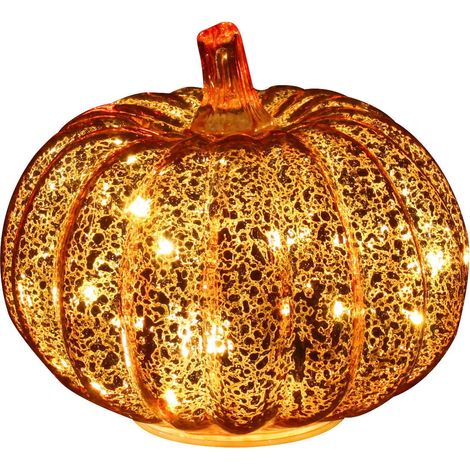 Citrouille En Verre - Lampe À Led Avec Minuterie - Décoration Automnale Et Festive - 1 Pièce (1/3)