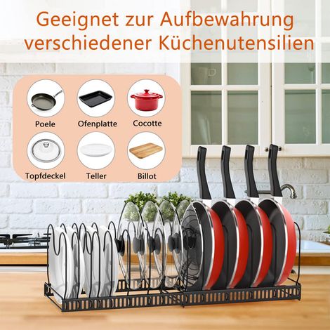 Pfannenhalter für Schublade, Erweiterbarer Topfdeckelhalter mit 14 Verstellbaren Teiler, Topfdeckel Aufbewahrung Pfannen Organizer Deckelhalter für Küche, Schwarz