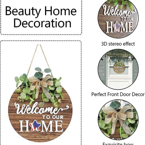 Rundes hängendes Holzschild, DIY-Willkommensschild, dekorative Türplakette, Holzhandwerk mit künstlichen Blumen. (1/5)