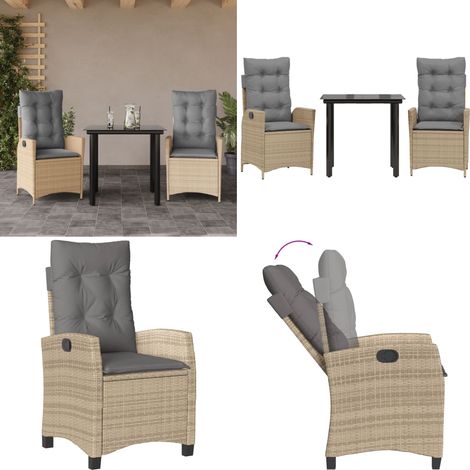 3-tlg. Garten-Essgruppe mit Kissen Beige Poly Rattan - Gartenstuhl - Gartentisch (1/5)