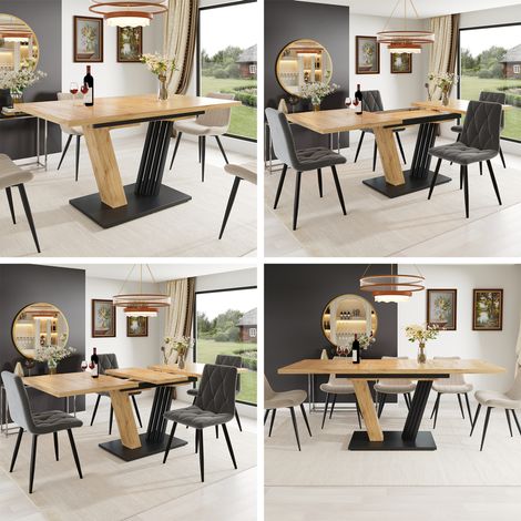 Extendable table 120-160 x 80 x 76 cm, Kitchen table, extendable to 160 cm, suitable for kitchen and living room, tabletop with wood grain finish (1/3)