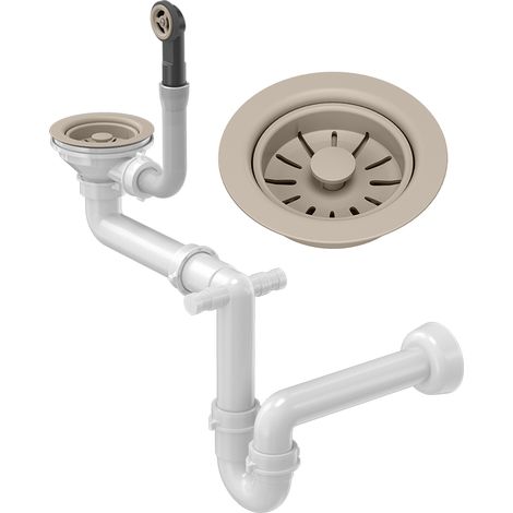 Siphon d'évier Mural Manuel 1 Bac Granitan Beige Ø115 mm Avec Connexion Lave-vaisselle/Lave-linge
