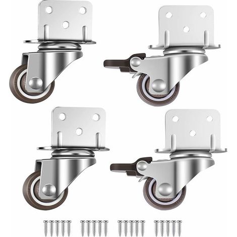 Lot de 4 roulettes pivotantes avec frein pour meubles et pots de fleurs - Platine de fixation en L, 25 mm (1/5)