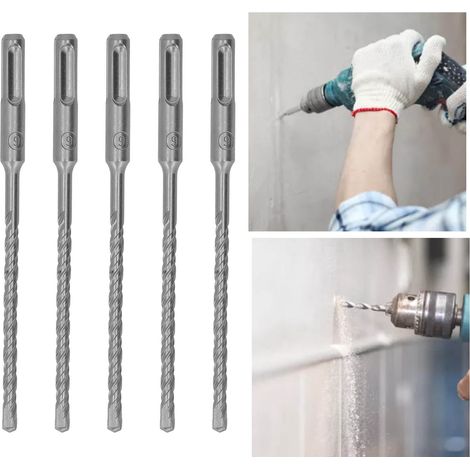 Set mit 5 Schlagbohrern, 160 mm lang, Hartmetallspitzen für rotierende Schlagbohrer für Ziegel, Stein und Beton, 6 mm. (1/5)