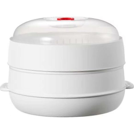 Cuiseur vapeur multifonctionnel pour micro-ondes avec couvercle transparent, idéal pour la cuisson à la vapeur de raviolis, légumes, bacon et fruits de mer. (1/5)
