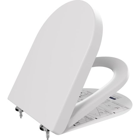 1 - Abattant de WC - Duroplast - Système d'abaissement automatique - Antibactérien - Ouverture rapide - Pour cuvette forme D - Blanc - 46x36,5cm (1/5)