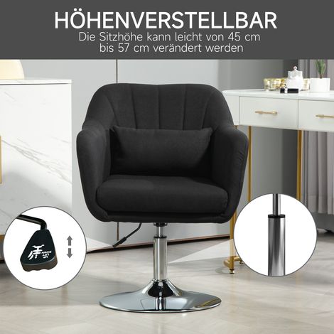 Fauteuil tournant réglable en hauteur, chaise de bureau en polyester effet lin et métal, 60x60x79-91 cm, noir (1/4)