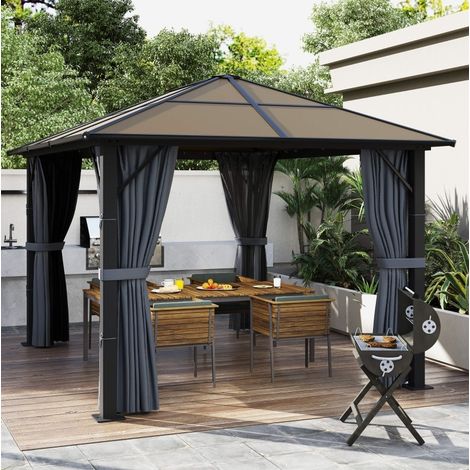 Pavillon 300x300x265 cm aluminium gris foncé toit polycarbonate, pour jardin stable – MEUBLIV (1/5)