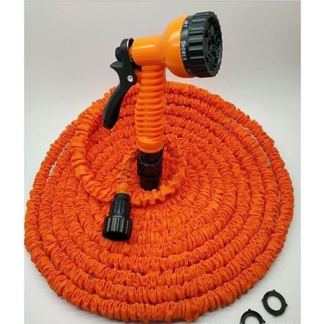 Tuyau d\'arrosage extensible 100FT - 7 en 1 pistolet - Orange - Plastique - Arrosage de jardin (1/4)