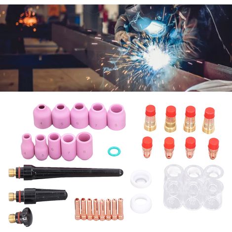 Kit d'outils de soudage TIG 49 pièces avec mandrin, lentille à gaz et ensemble de verrerie PYREX compatible avec WP-17/18/26 (1/5)