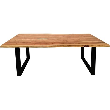 Table de Salle à Manger 200x100 cm en Bois d'Acacia Massif et Acier Noir pour 10 Personnes - PANGIVO (1/5)
