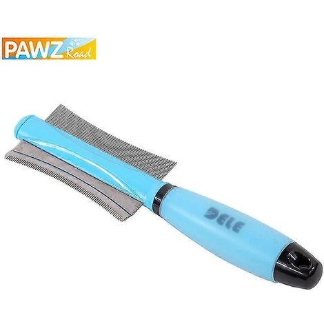 Peigne 2 en 1 pour chats et chiens, peigne double face pour chiens, acier inoxydable, soin du pelage, outil d'épilation bleu, brosse sans danger pour chiens (1/3)