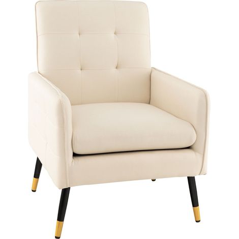 COSTWAY Modern Upholstered Sofa Chair Linen Fabric Accent Armchair Leisure Lounge Chair (1/5)