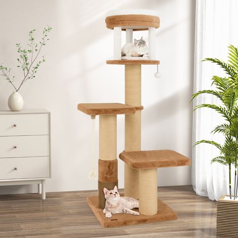 Arbre à Chat pour Chats de 164 cm avec Auto-toilettage Perchoir Rembourré Lit pour Chat Amovible Plateformes de Saut Café (1/5)