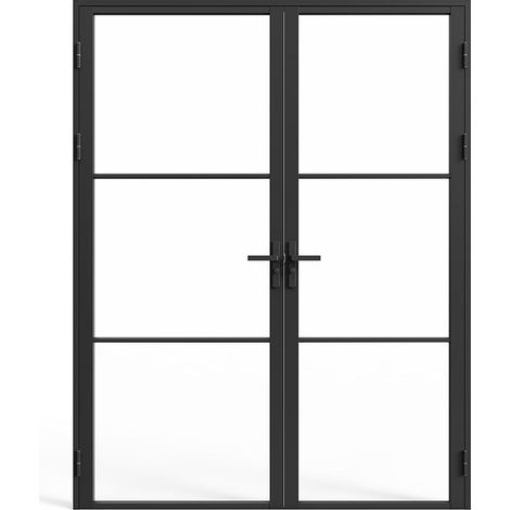 Vente-Unique – Bloc porte battant réversible en aluminium et verre trempé – 2 x H204 x L73 cm – Noir – Installation manuelle en tunnel