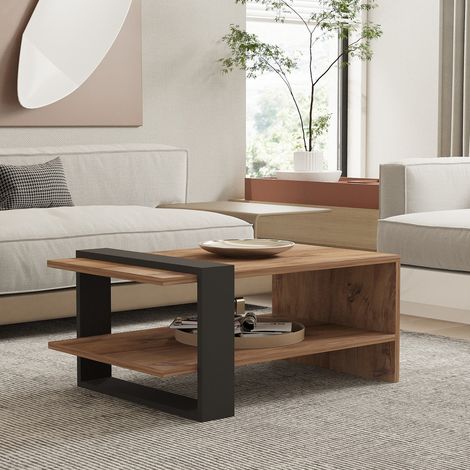 Mesa de Centro Cigliano, un Compartimento, Forma Rectangular, Tono Marrón, 80x55x35h cm Roble Marrón (1/5)