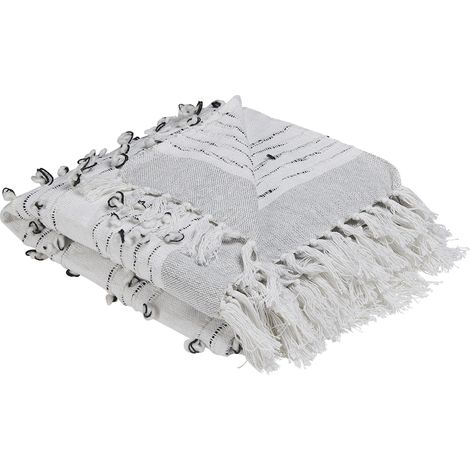 Blanket Light Grey 130 x 150 cm Bed Throw Boho YAMALAK (1/5)