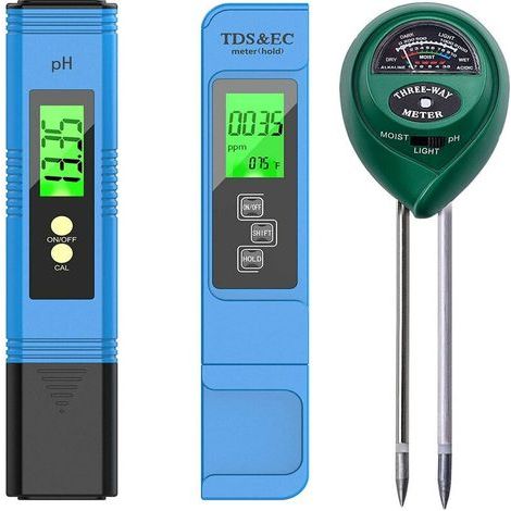 Kit de testeur de qualité de l'eau et du sol, 3 en 1, bleu/vert (1/5)