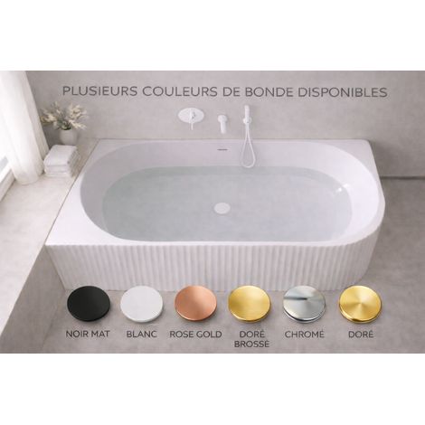 Baignoire d'angle droite - 170 x 75 cm - Blanc brillant rainure avec bonde blanche - PERLE (1/5)