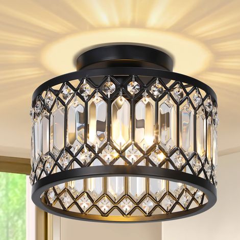 Luminaire Plafonnier LED Moderne en Noir Métallisé avec Abat-Jour en Verre - 3 Températures de Couleur Réglables 3000K-6500K, pour Couloir, Salon (1/5)