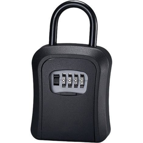 Wall-Mounted Key Box with Handle - With 4-Digit Code, Robust and Strong, Zinc Alloy - Black