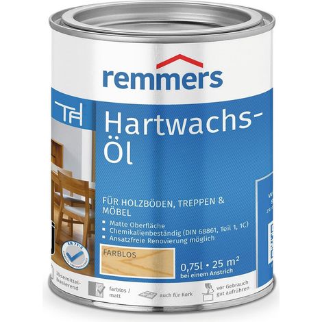 Remmers Hartwachs-Öl farblos, 0,75 Liter, Hartwachsöl für innen, dringt tief ein, für Holzböden, Holzmöbel und Korkböden, langlebig, schmutzabweisend