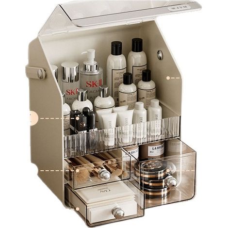 Boîte de rangement maquillage grand format blanc crème, organiseur pour cosmétiques, rouges à lèvres et soins beauté, élégant (1/4)