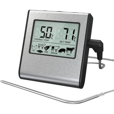 Termómetro de Cocina Digital para Carne con Pantalla LCD Grande para Barbacoa y Parrilla, con Temporizador y Sonda de Temperatura de Acero Inoxidable (1/5)