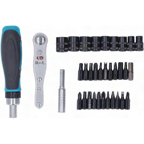 Set de tournevis à cliquet 34 pièces multifonction, embouts CRV magnétiques, coffret de rangement inclus, outillage professionnel à poignée rotative (1/5)