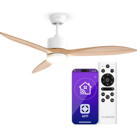 Klarstein SkyBreeze ventilatore a soffitto intelligente con luce  132 cm  27 W  Silenzioso  LED  Legno
