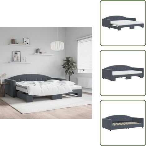 vidaXL Tagesbett Ausziehbar mit Matratzen Dunkelgrau 100x200 cm Samt (1/5)