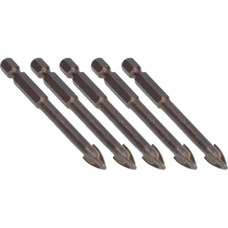 5-teiliges Kreuzbohrer-Set, 1/4 Zoll Sechskantschaft, 8 mm, für Fliesen, Glas, Keramik und Beton, Hartmetall. (1/5)