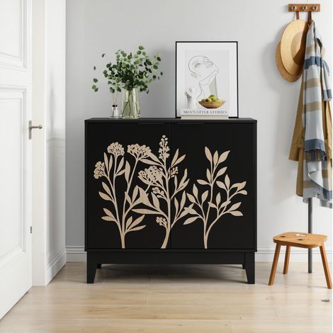 Sideboard Schrank 80 cm Stauraum MDF Schwarz OKMYHOME (1/5)
