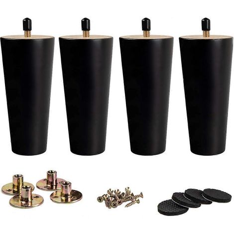 Pieds de meubles en bois de 15 cm (6 pouces), ensemble de 4 pieds de remplacement coniques en bois massif noir M8 avec trous pré-percés (1/5)