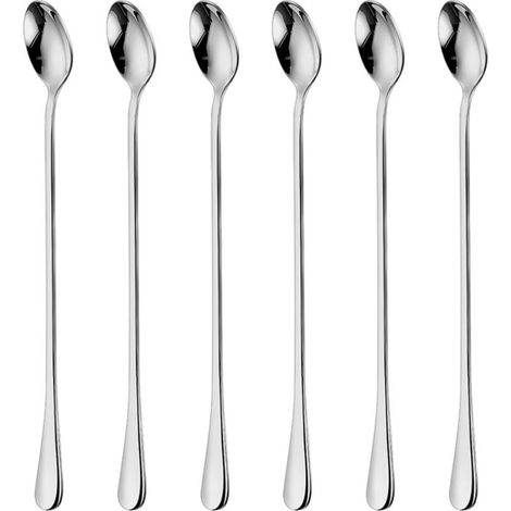 Lot de 6 Cuillères à Glace en Acier Inoxydable Argentées Long Manche (1/5)