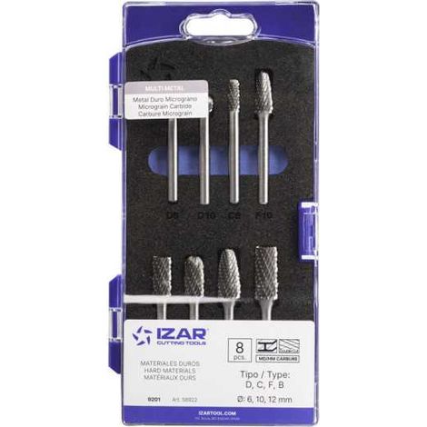 Juego Fresas Set 08 PCS (D-C-F-B) Rotativas Metal Duro -9201- IZAR (1/4)