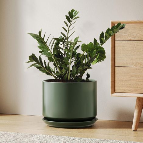 Keramik-Blumentopf 25cm mit Untersetzer, matt, grün (1/5)