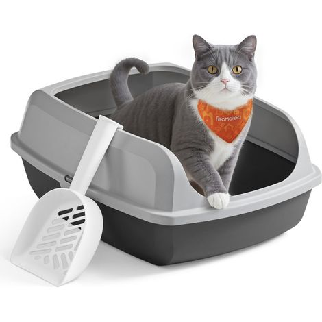 Bac à Litière pour Chat, Parois Hautes, XL, Ouvert sur le Dessus, avec Pelle, pour Chatons et Grands Chats, Gris Ardoise (1/5)