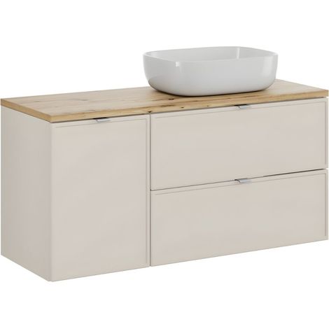 Set da bagno BRAZZA: mobile sotto lavabo 120cm con cesto per la biancheria integrato + piano per lavabo + lavabo da appoggio