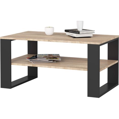 Mesa de centro ALEX Roble Sonoma 92 cm con patas en color Negro 92x53x45 cm