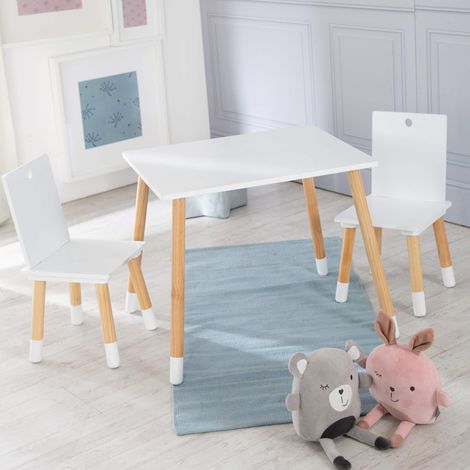 roba Set Tavolo + 2 Sedie per Bambini - da Esterno e da Interno - 3 Altezze Regolabili - Piedi in Legno Massiccio - Stile Scandinavo - Legno Naturale e Laccato Bianco (1/4)
