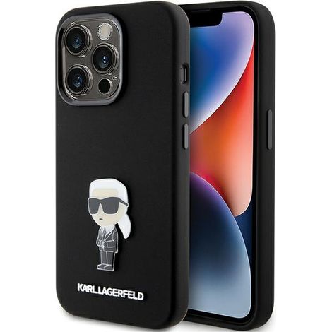 Hülle für iPhone 15 Pro Karl Lagerfeld Silikon Ikonik Metallstift Schwarz (1/5)