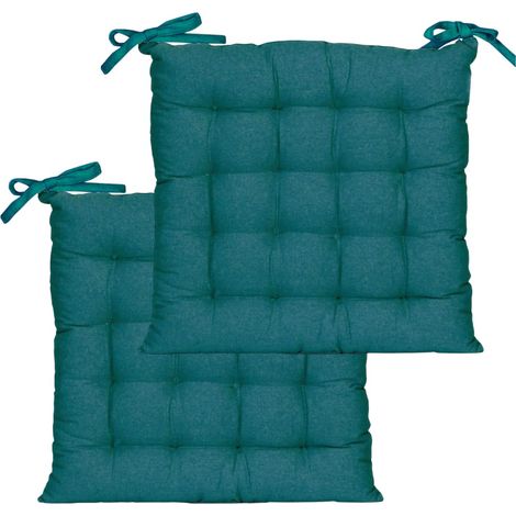 Lot de 2 Galettes de Chaise carrées Bicolores 40x40cm, Bleu Canard/Moutarde (1/5)