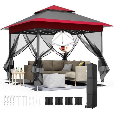 Faltpavillon 3,3x3,3m mit Moskitonetz, wasserdicht, UV-Schutz 50+, inkl. Sandsäcken (1/5)