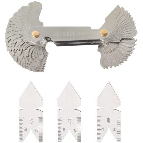 58 Pièces Jauge De Filetage Acier Inoxydable Métrique Impérial Américain 60° 55° Pour Tour Et Visserie (1/5)