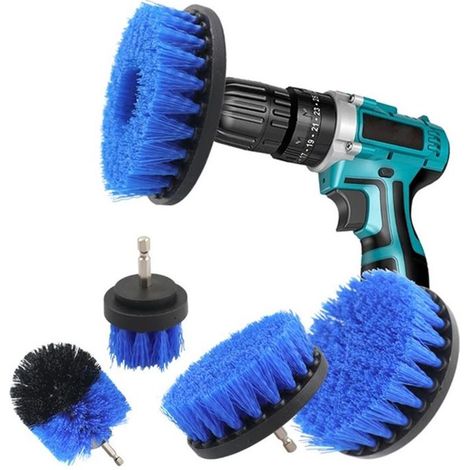Brosse Nettoyage Perceuse 4 pièces, Brosse pour Perceuse Voiture Carrelage Tapis Baignoire Cuisine Toilettes bleu (1/4)